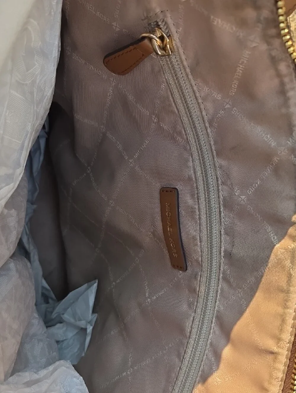 Michael Kors Brown MK Signature Tote with Gold Logo Charm